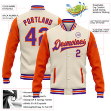 Load image into Gallery viewer, Custom Cream Purple-Orange Bomber Full-Snap Varsity Letterman Two Tone Jacket
