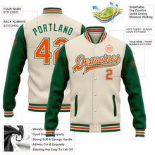 Load image into Gallery viewer, Custom Cream Orange-Kelly Green Bomber Full-Snap Varsity Letterman Two Tone Jacket
