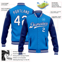 Load image into Gallery viewer, Custom Electric Blue White-Royal Bomber Full-Snap Varsity Letterman Two Tone Jacket
