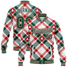 Load image into Gallery viewer, Custom White Kelly Green-Red Christmas Tree 3D Bomber Full-Snap Varsity Letterman Jacket
