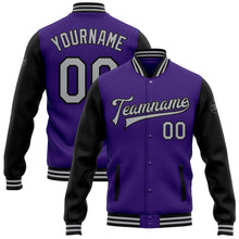 Load image into Gallery viewer, Custom Purple Gray-Black Bomber Full-Snap Varsity Letterman Two Tone Jacket
