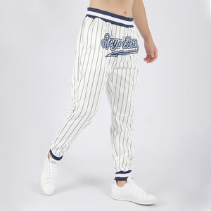 Custom White Navy Pinstripe Navy-White Sports Pants