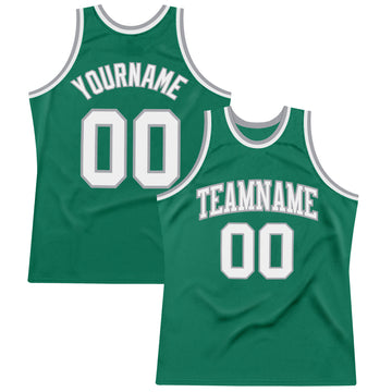 Custom Kelly Green White-Gray Authentic Throwback Basketball Jersey