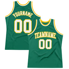 Load image into Gallery viewer, Custom Kelly Green White-Gold Authentic Throwback Basketball Jersey
