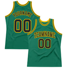 Load image into Gallery viewer, Custom Kelly Green Black-Gold Authentic Throwback Basketball Jersey
