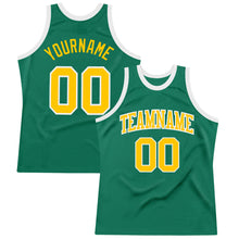 Load image into Gallery viewer, Custom Kelly Green Gold-White Authentic Throwback Basketball Jersey
