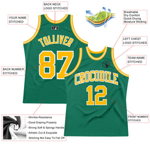 Custom Kelly Green Gold-White Authentic Throwback Basketball Jersey