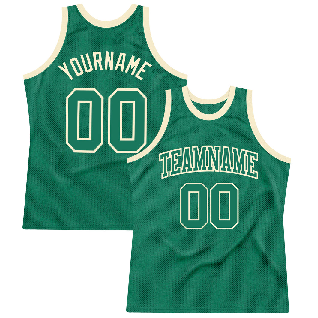 Custom Kelly Green Kelly Green-Cream Authentic Throwback Basketball Jersey