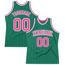 Load image into Gallery viewer, Custom Kelly Green White Pinstripe Pink Authentic Basketball Jersey
