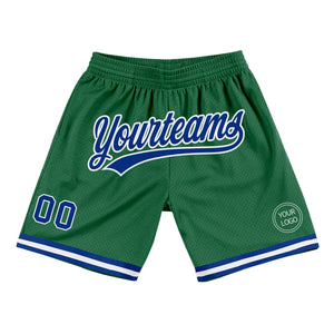 Custom Kelly Green Royal-White Authentic Throwback Basketball Shorts