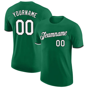 Custom Kelly Green White-Black Performance T-Shirt