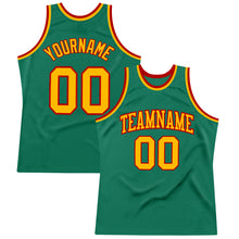 Load image into Gallery viewer, Custom Kelly Green Gold-Red Authentic Throwback Basketball Jersey
