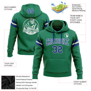 Custom Stitched Kelly Green Royal-White Football Pullover Sweatshirt Hoodie