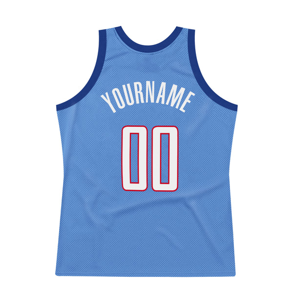 Custom Light Blue Black-White Authentic Throwback Basketball Jersey