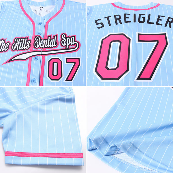 Custom Light Blue White Pinstripe Pink-Black Authentic Baseball Jersey Fast  Shipping – FiitgCustom