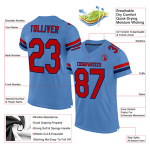 Custom Light Blue Red-Navy Mesh Authentic Football Jersey