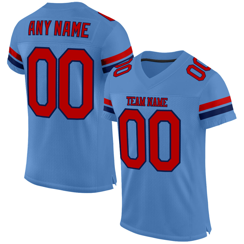 Custom Light Blue Red-Navy Mesh Authentic Football Jersey