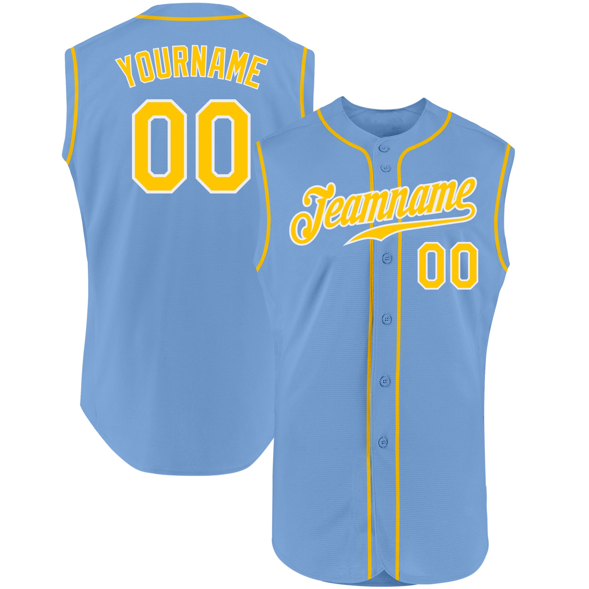 Custom Light Blue Gold-White Authentic Sleeveless Baseball Jersey Fast  Shipping – FiitgCustom