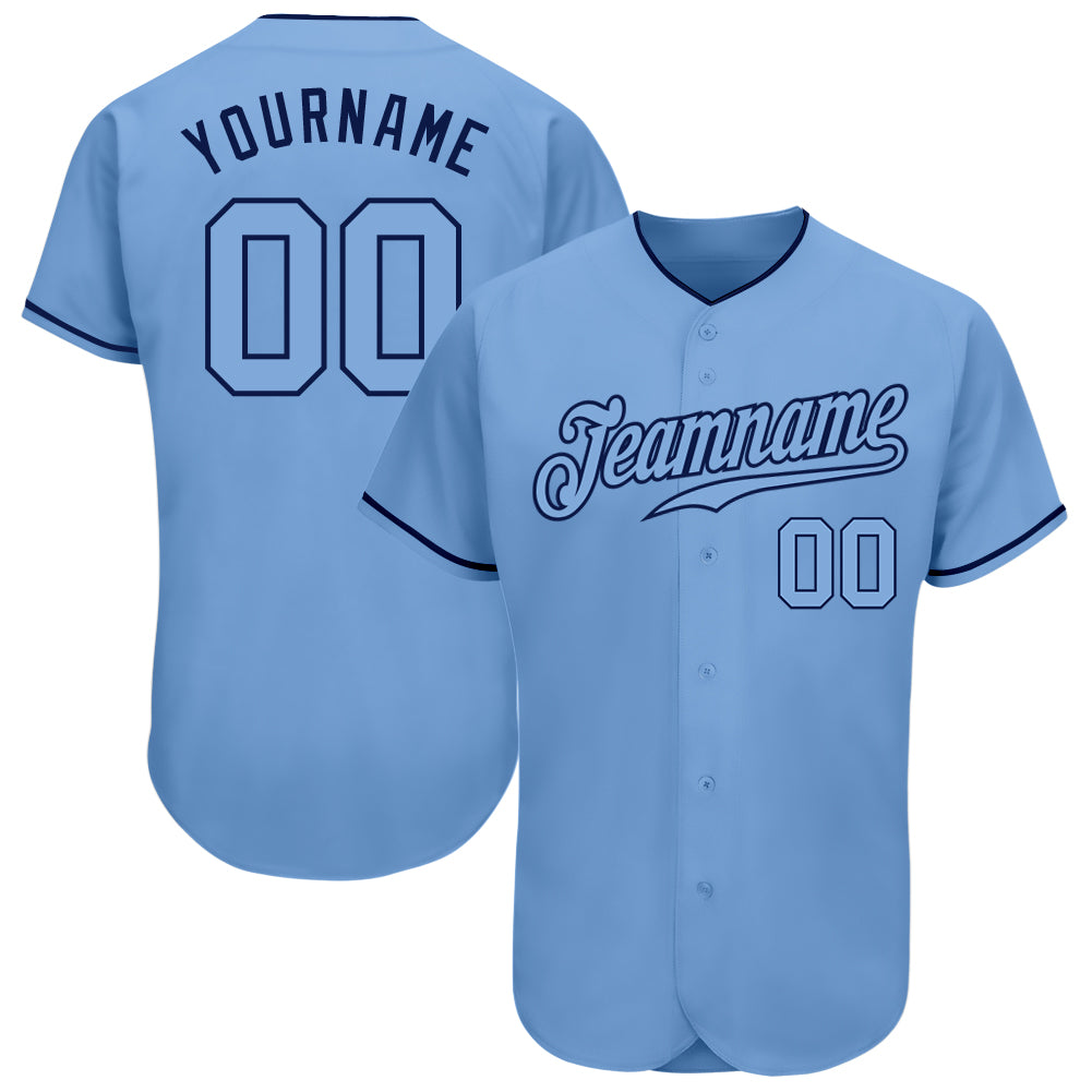 Custom White Light Blue Pinstripe Light Blue-Red Authentic Baseball Jersey Preschool Size:L