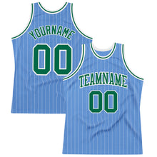 Load image into Gallery viewer, Custom Light Blue White Pinstripe Kelly Green Authentic Basketball Jersey
