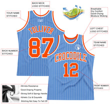 Load image into Gallery viewer, Custom Light Blue White Pinstripe Orange Authentic Basketball Jersey
