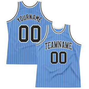 Custom Light Blue White Pinstripe Black Authentic Basketball Jersey