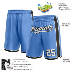 Custom Light Blue White-Black Authentic Basketball Shorts