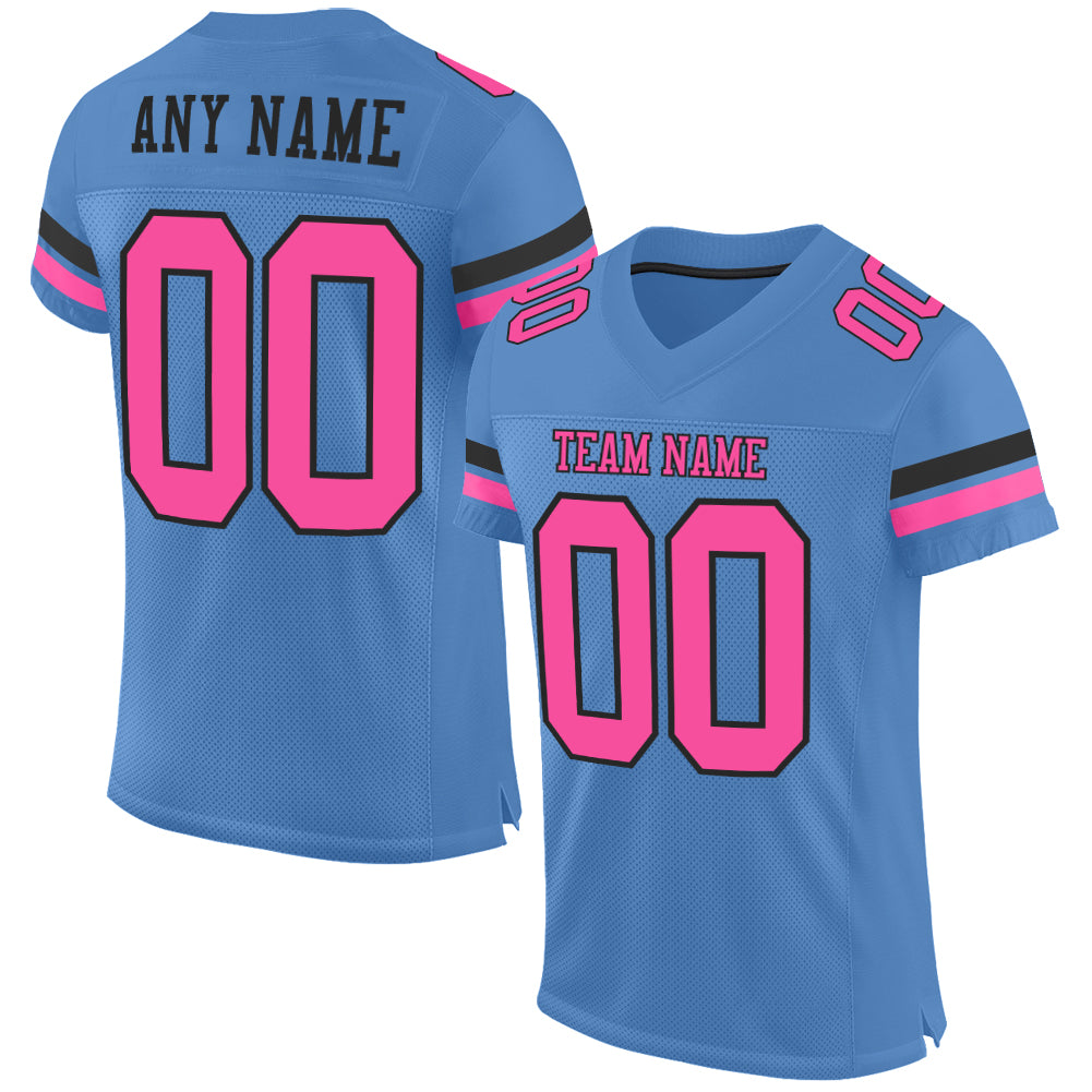 Custom Light Blue Pink-Black Mesh Authentic Football Jersey