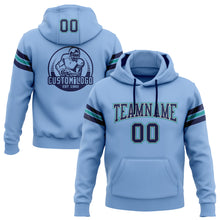 Load image into Gallery viewer, Custom Stitched Light Blue Navy Gray-Teal Football Pullover Sweatshirt Hoodie
