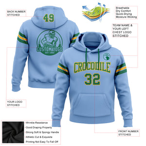 Custom Stitched Light Blue Kelly Green-Gold Football Pullover Sweatshirt Hoodie