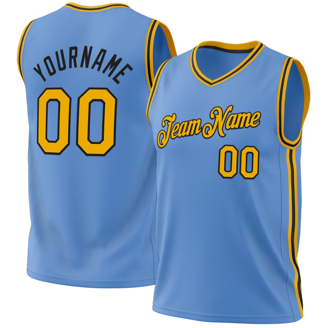 Custom Light Blue Gold-Black Authentic Throwback Basketball Jersey