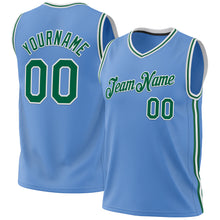 Load image into Gallery viewer, Custom Light Blue Kelly Green-White Authentic Throwback Basketball Jersey
