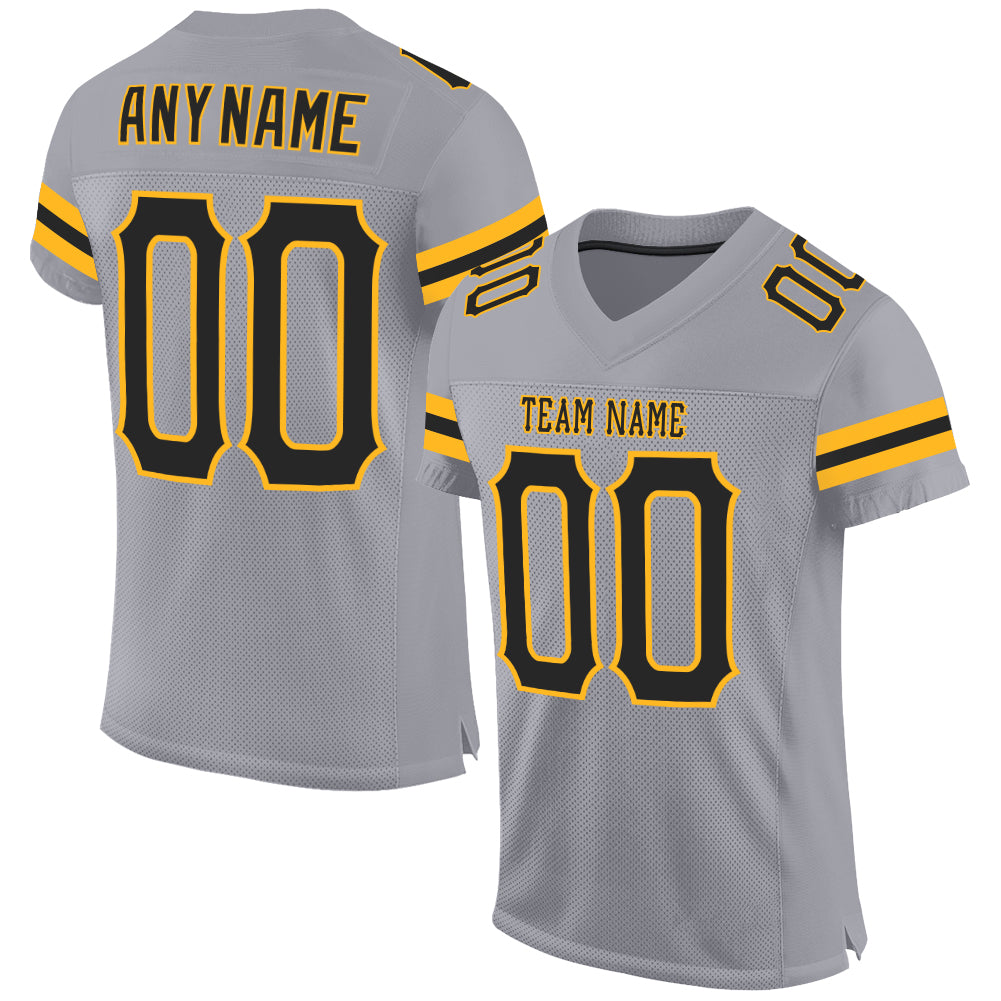 Custom Black Gold-White Mesh Drift Fashion Football Jersey