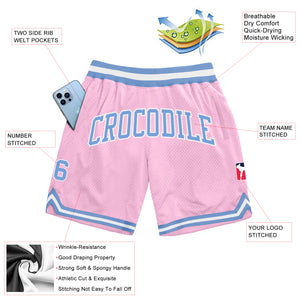 Custom Light Pink Light Blue-White Authentic Throwback Basketball Shorts