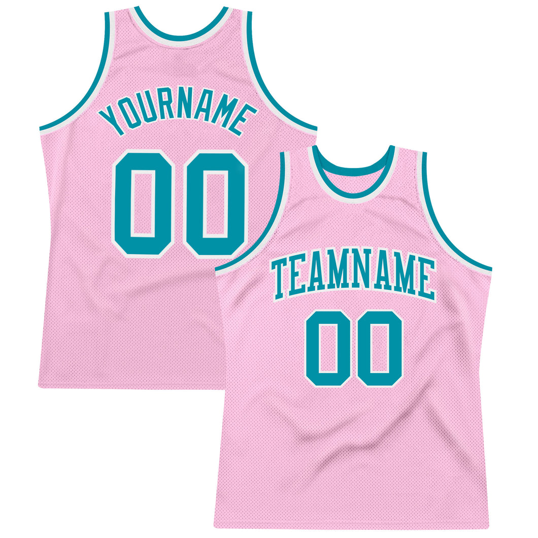 Custom Light Pink Teal-White Authentic Throwback Basketball Jersey