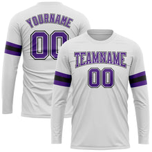 Load image into Gallery viewer, Custom White Purple-Black Long Sleeve Performance T-Shirt
