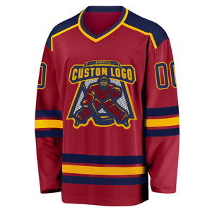 Custom Maroon Navy-Gold Hockey Jersey