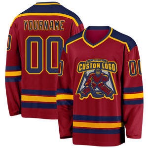 Custom Maroon Navy-Gold Hockey Jersey