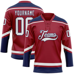 Custom Maroon White-Navy Hockey Lace Neck Jersey