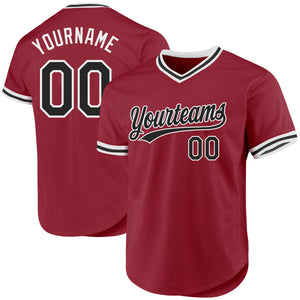 Custom Maroon Black-White Authentic Throwback Baseball Jersey