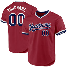 Load image into Gallery viewer, Custom Maroon Navy-White Authentic Throwback Baseball Jersey
