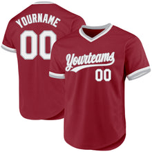 Load image into Gallery viewer, Custom Maroon White-Gray Authentic Throwback Baseball Jersey
