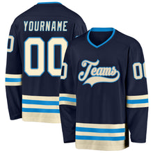 Load image into Gallery viewer, Custom Navy Cream-Blue Hockey Jersey
