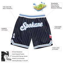 Load image into Gallery viewer, Custom Navy White Pinstripe White-Light Blue Authentic Basketball Shorts

