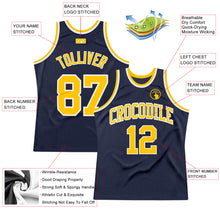 Load image into Gallery viewer, Custom Navy Gold-White Authentic Throwback Basketball Jersey
