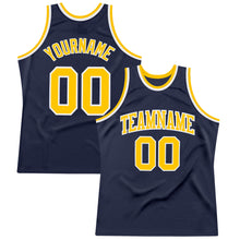 Load image into Gallery viewer, Custom Navy Gold-White Authentic Throwback Basketball Jersey
