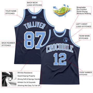 Custom Navy Light Blue-White Authentic Throwback Basketball Jersey