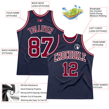 Custom Navy Maroon-White Authentic Throwback Basketball Jersey