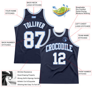 Custom Navy White-Light Blue Authentic Throwback Basketball Jersey