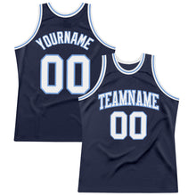 Load image into Gallery viewer, Custom Navy White-Light Blue Authentic Throwback Basketball Jersey
